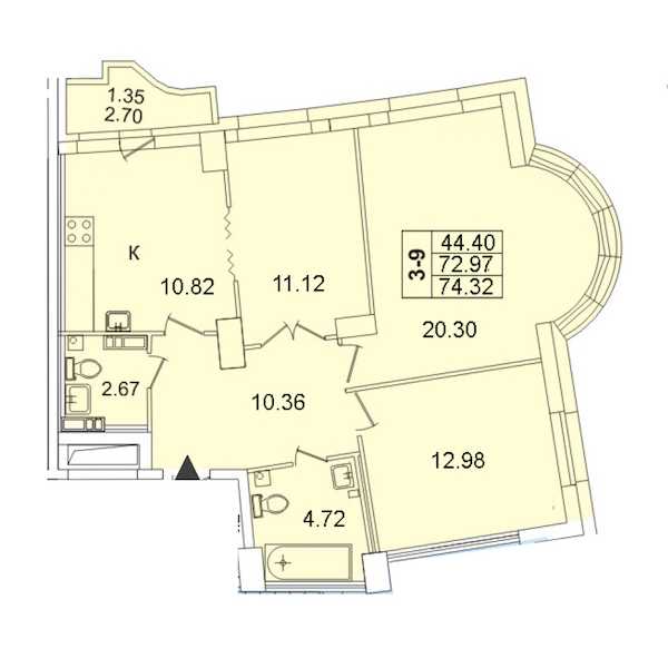 Трехкомнатная квартира в : площадь 74.32 м2 , этаж: 3 – купить в Санкт-Петербурге